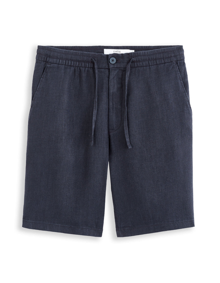 Bermuda Fit 100% Linen Shorts - Navy Blue