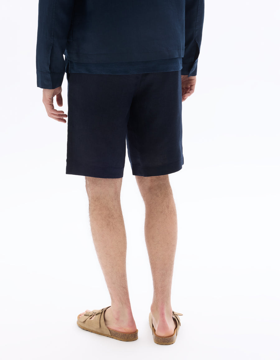 Bermuda Fit 100% Linen Shorts - Navy Blue