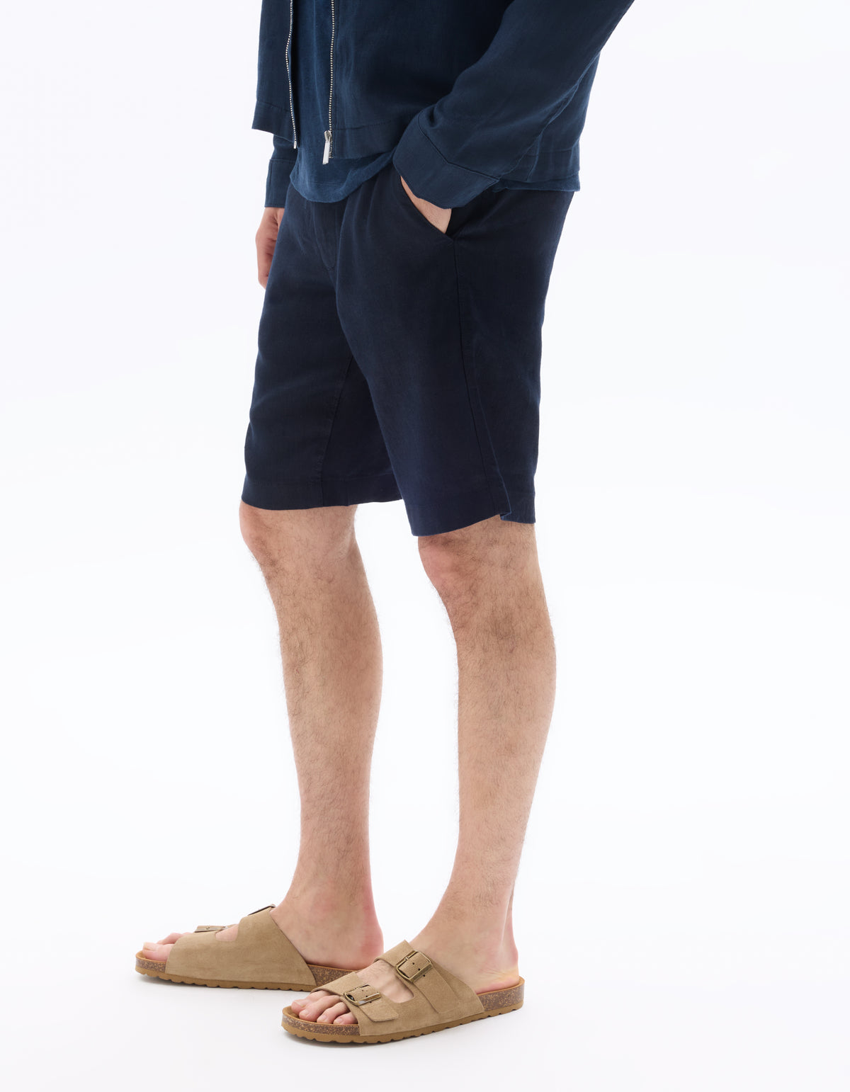 Bermuda Fit 100% Linen Shorts - Navy Blue