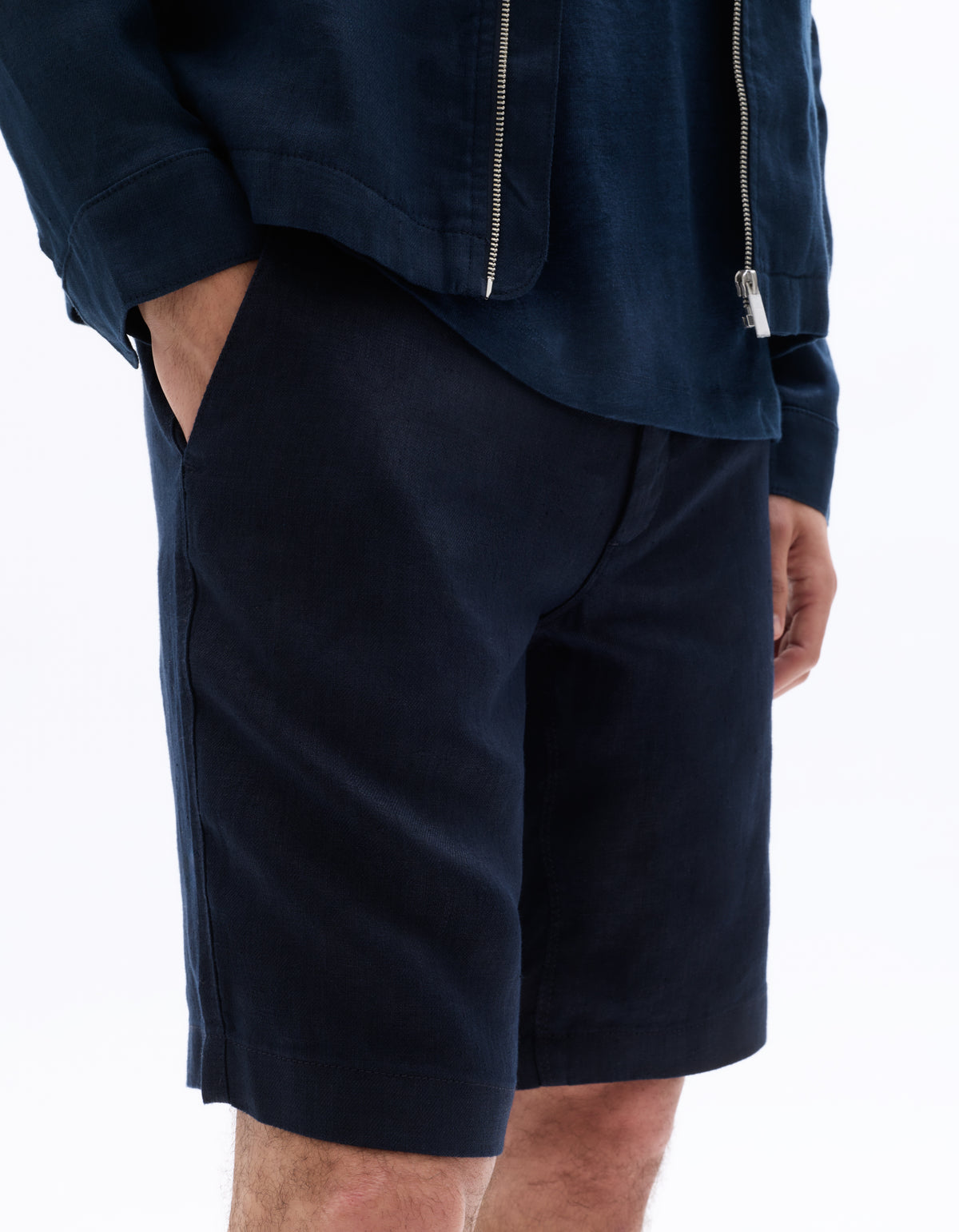 Bermuda Fit 100% Linen Shorts - Navy Blue