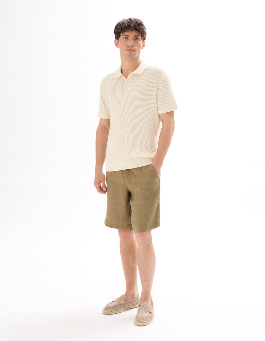 Bermuda Fit 100% Linen Solid Shorts - Brown