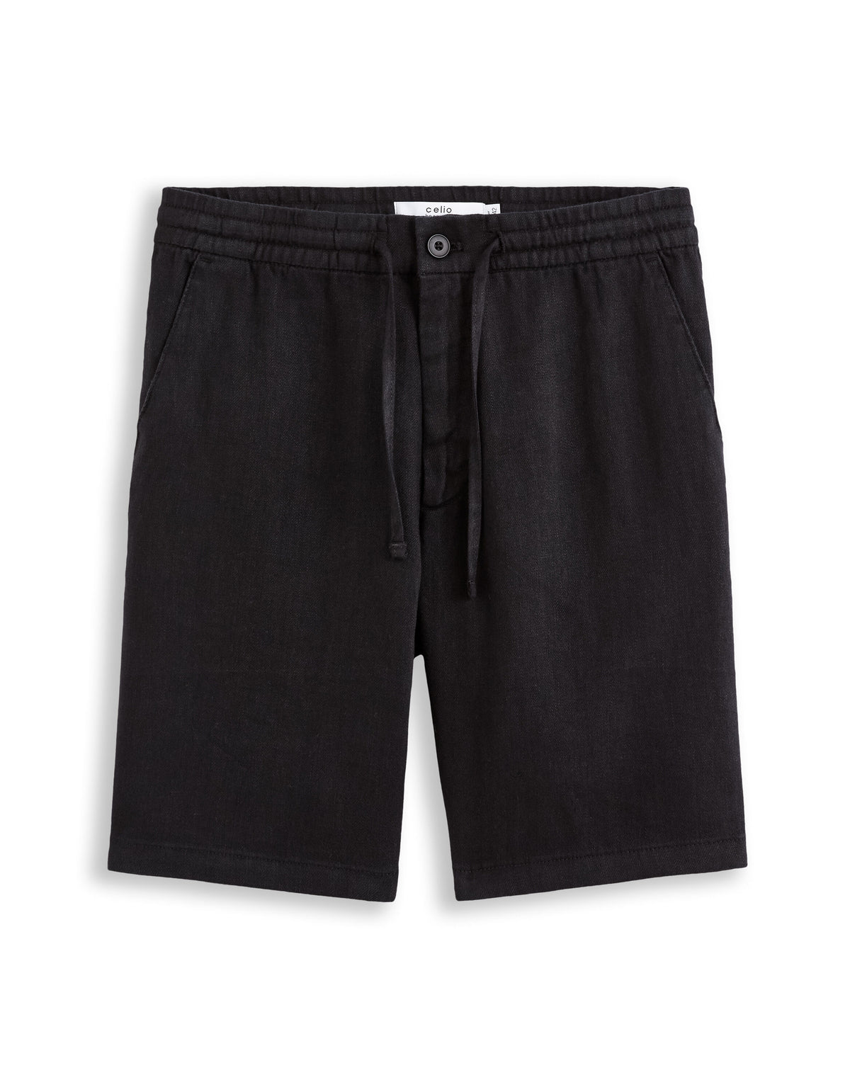 Straight Fit 100% Linen Shorts - Black