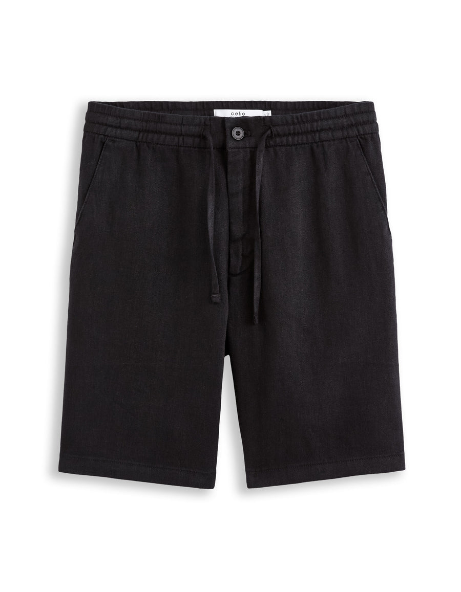 Straight Fit 100% Linen Shorts - Black