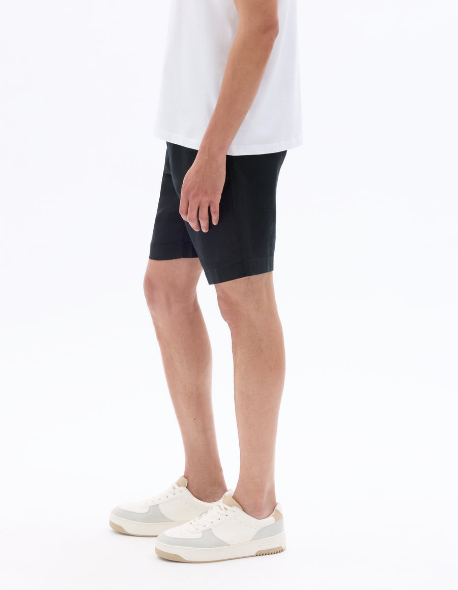 Straight Fit 100% Linen Shorts - Black