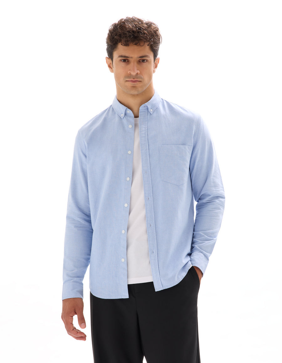 Regular Fit 100% Cotton Spread Collar Formal Shirt - Light Blue