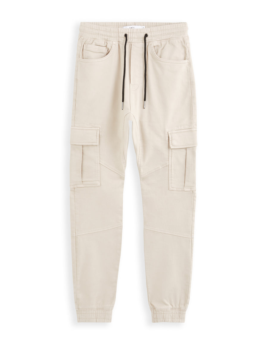 Slim Fit Stretch Cotton Trousers - Beige