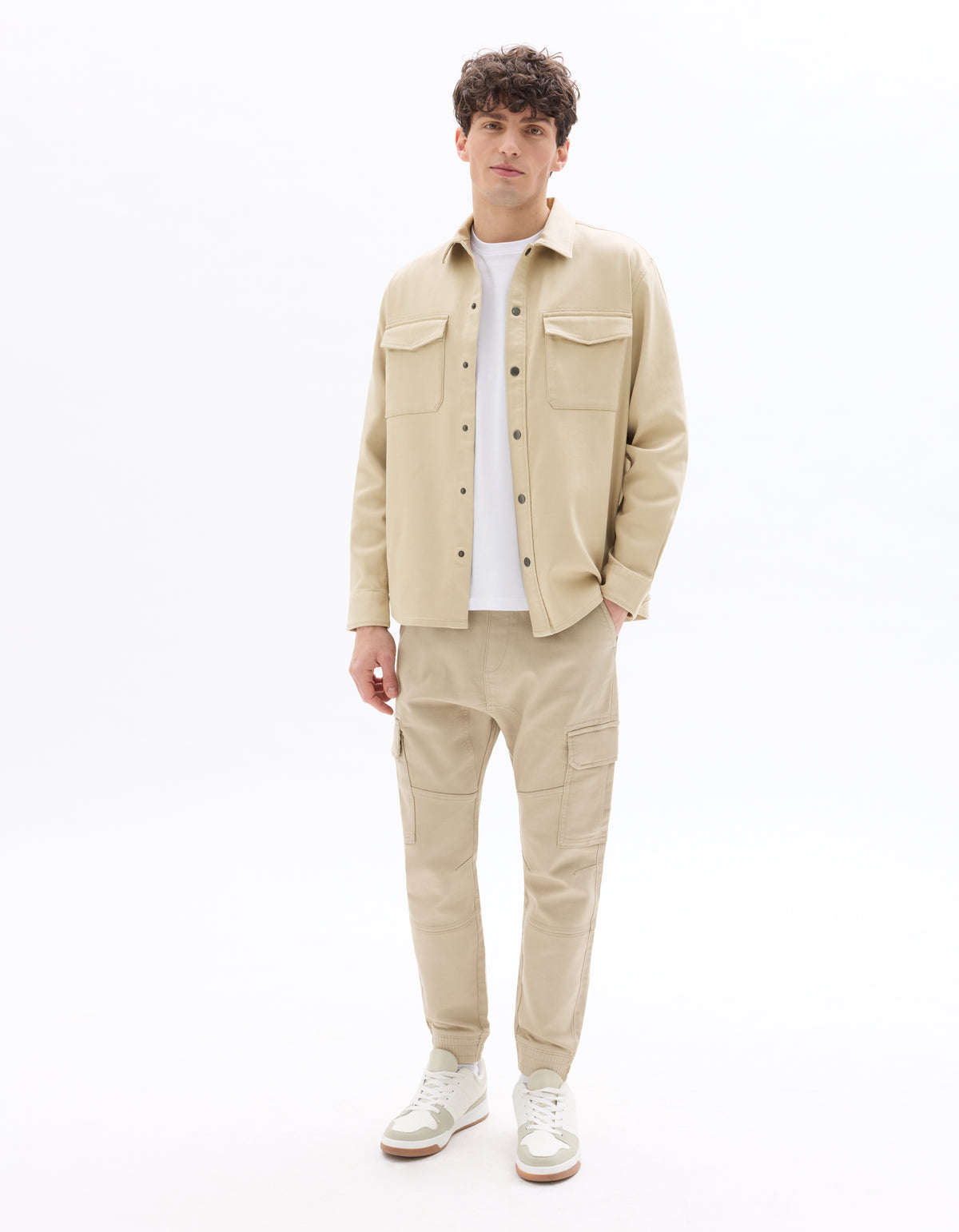Slim Fit Stretch Cotton Trousers - Beige