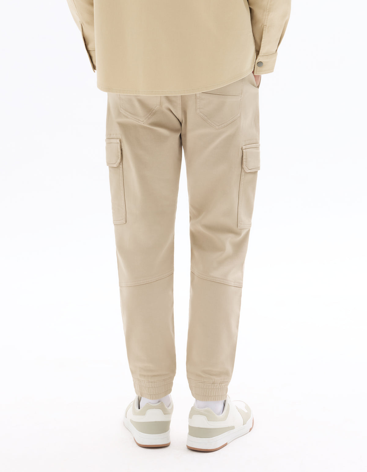 Slim Fit Stretch Cotton Trousers - Beige