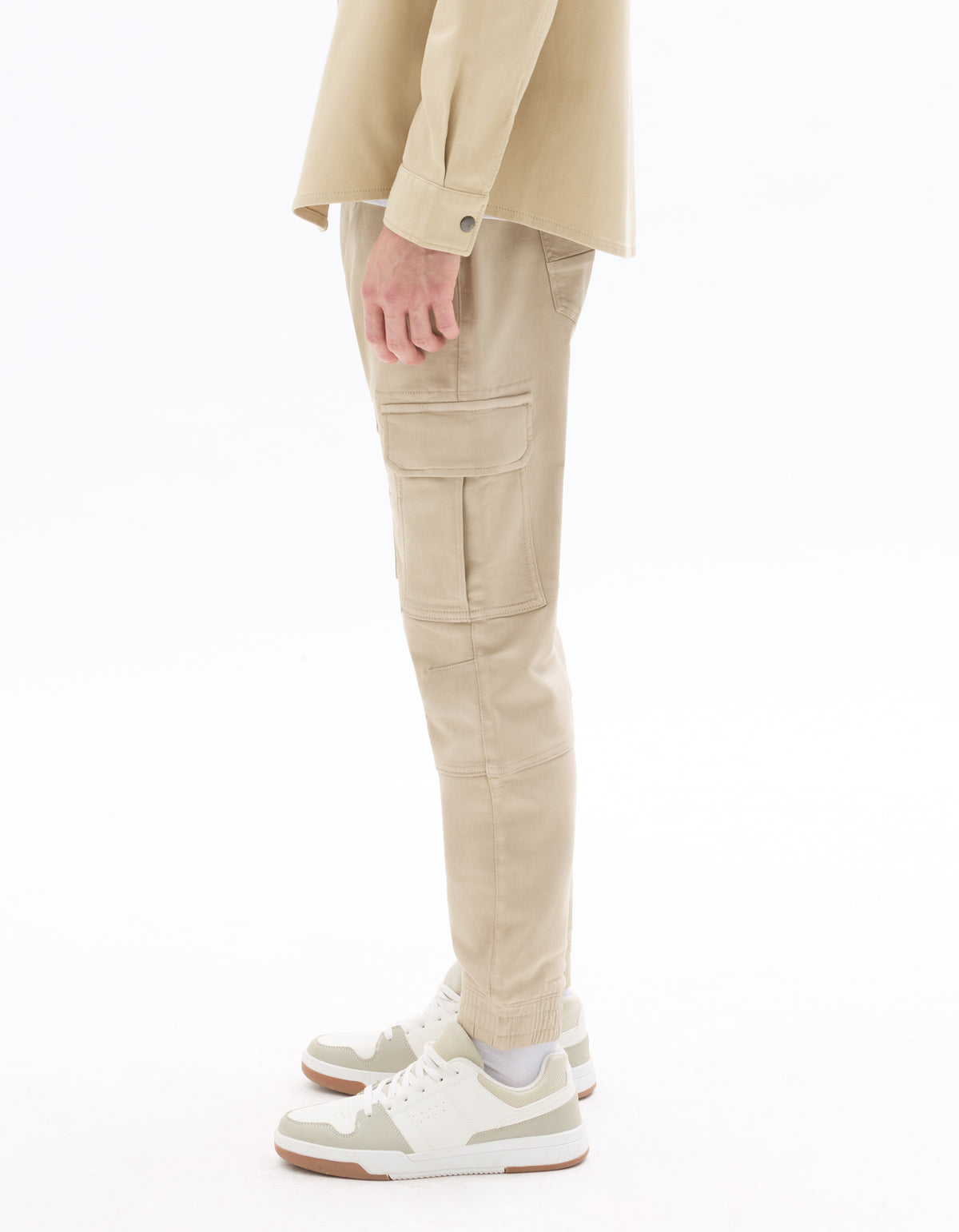 Slim Fit Stretch Cotton Trousers - Beige