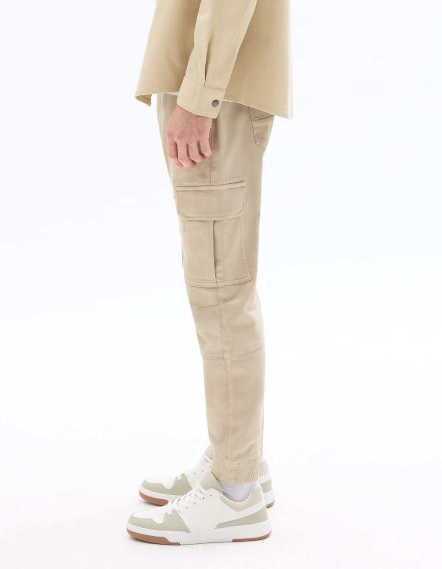 Slim Fit Stretch Cotton Trousers - Beige