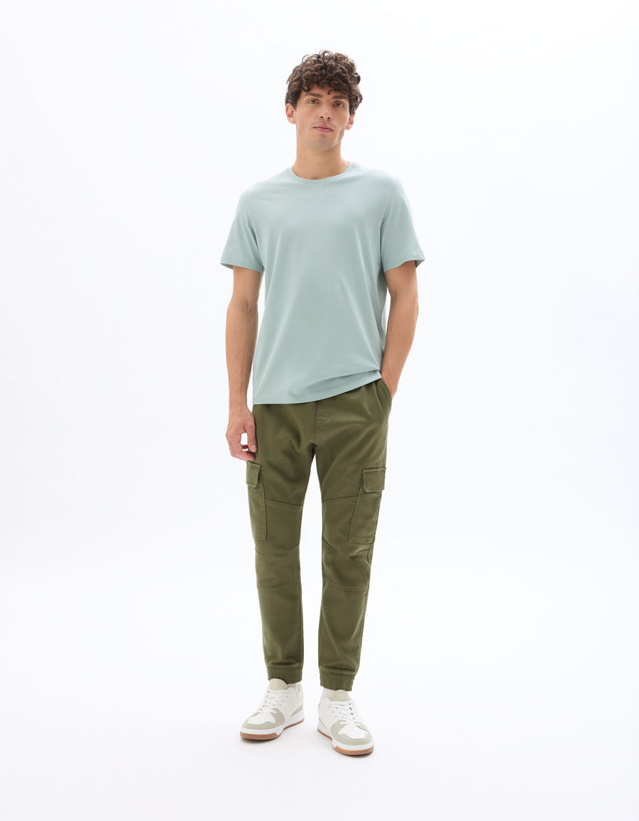 Slim Fit Cotton Blend Solid Casual Trouser - Khaki