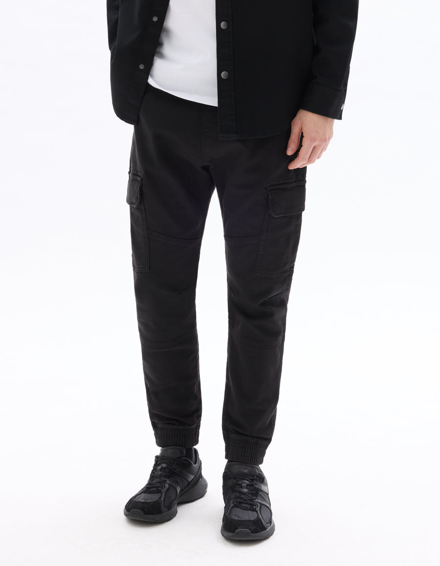 Slim Fit Stretch Cotton Trousers - Black