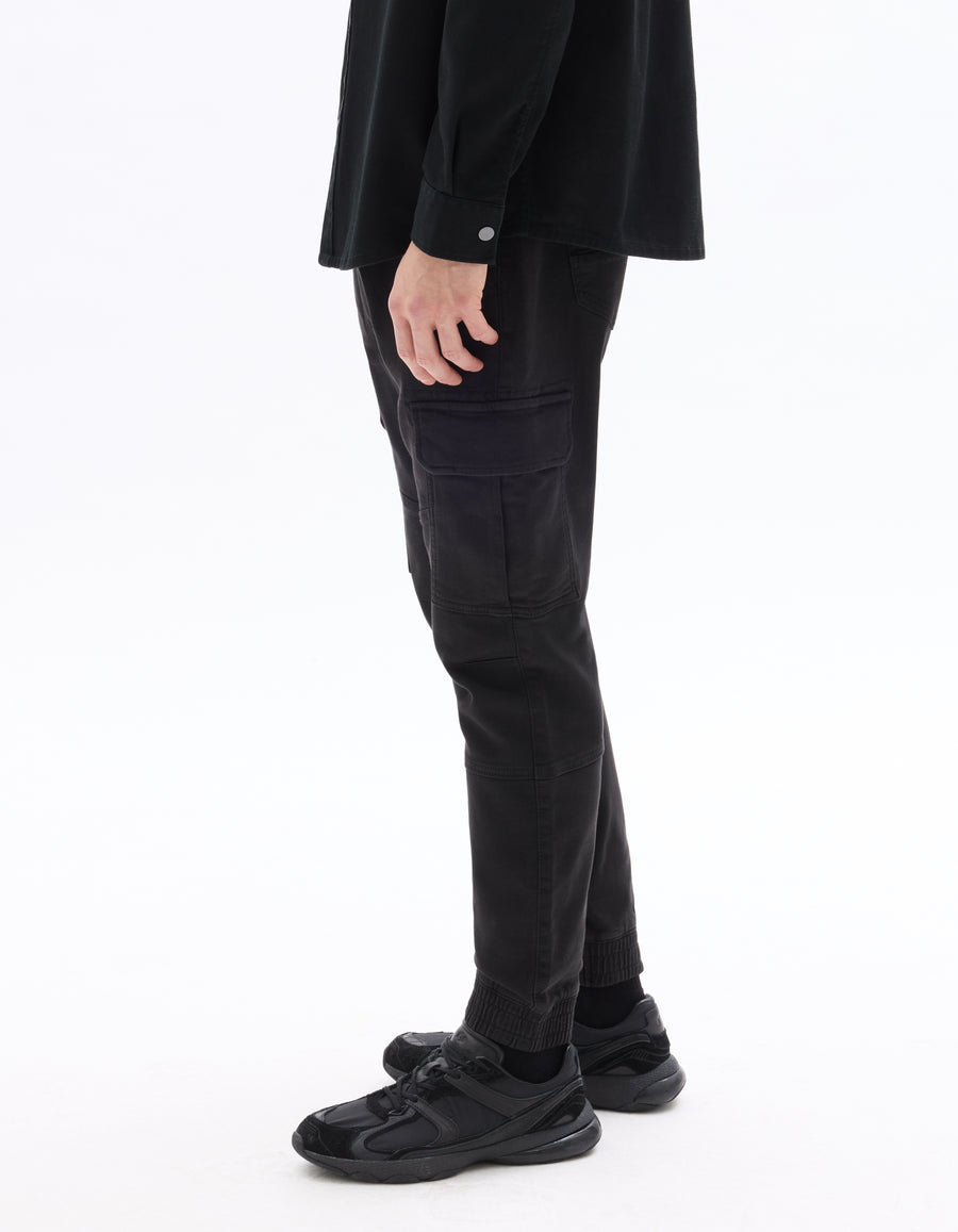 Slim Fit Stretch Cotton Trousers - Black