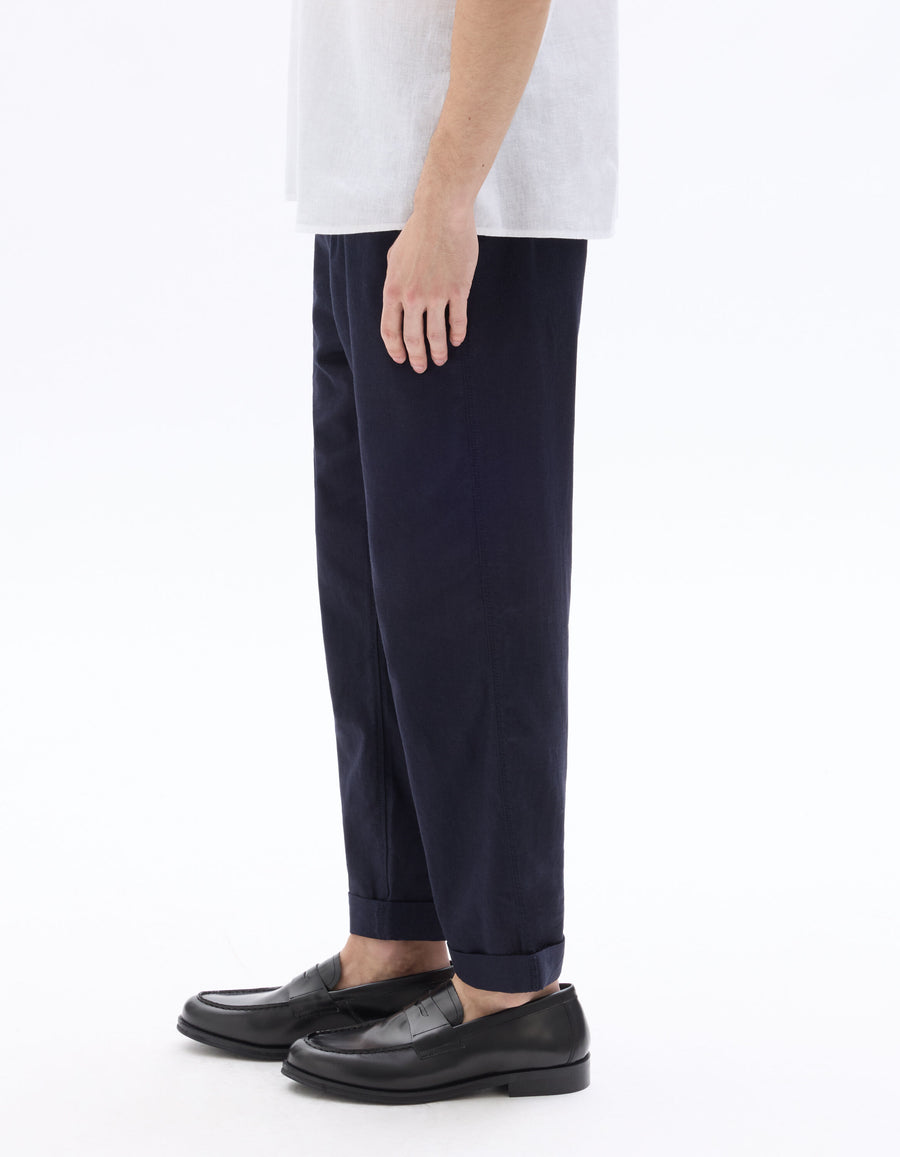 Straight Fit Trousers - Navy Blue