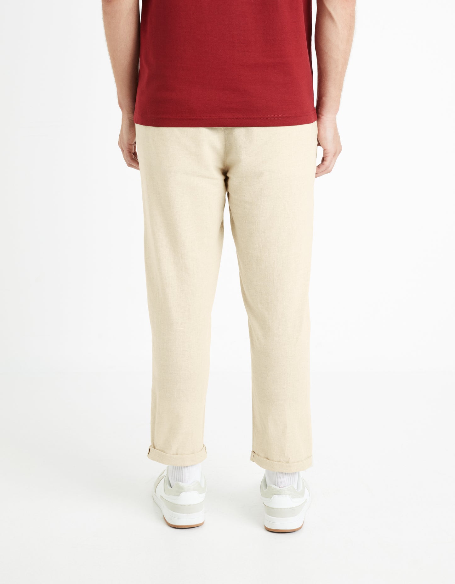 Celio* Linen-Blend Straight Fit Beige Trouser