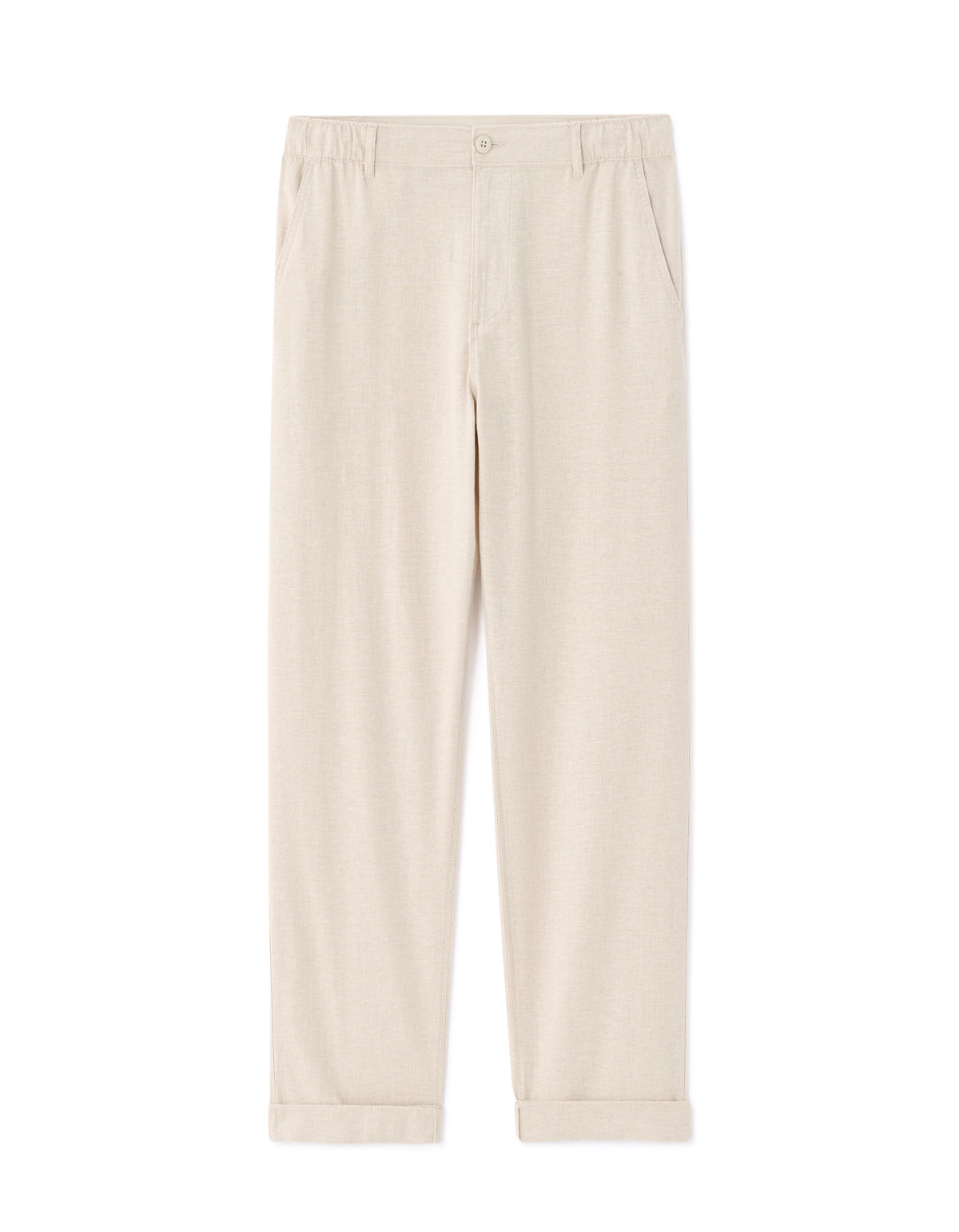 Straight Fit Cotton Linen Trousers - Natural
