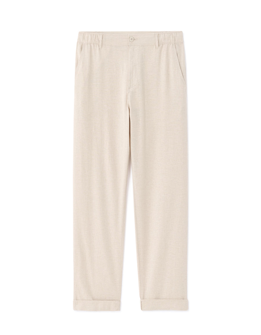 Straight Fit Cotton Linen Trousers - Natural