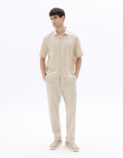 Straight Fit Cotton Linen Trousers - Natural