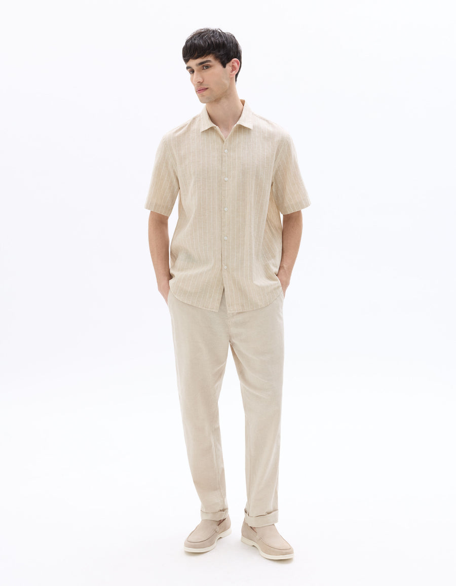 Straight Fit Cotton Linen Trousers - Natural