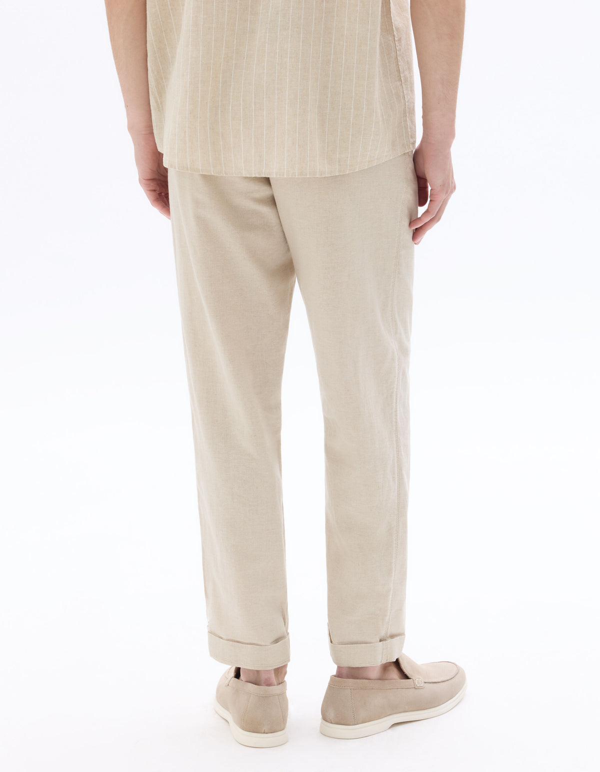 Straight Fit Cotton Linen Trousers - Natural