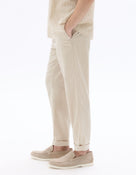 Straight Fit Cotton Linen Trousers - Natural
