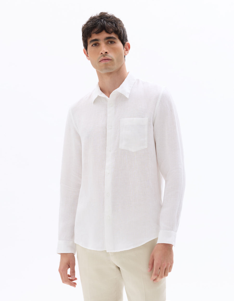 Regular Fit 100% Linen Shirt - White