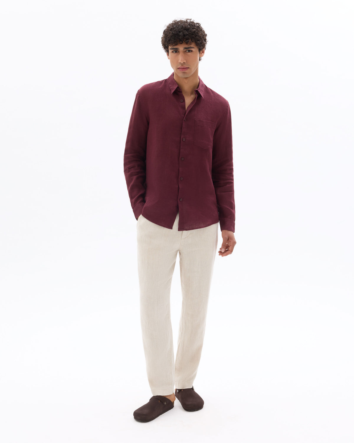 Regular Fit 100% Linen Shirt - Purple