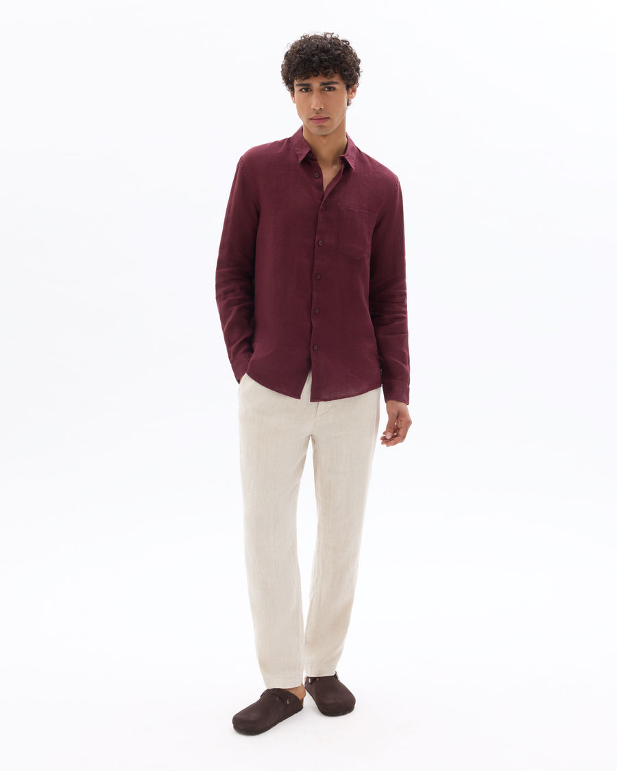 Regular Fit 100% Linen Shirt - Purple