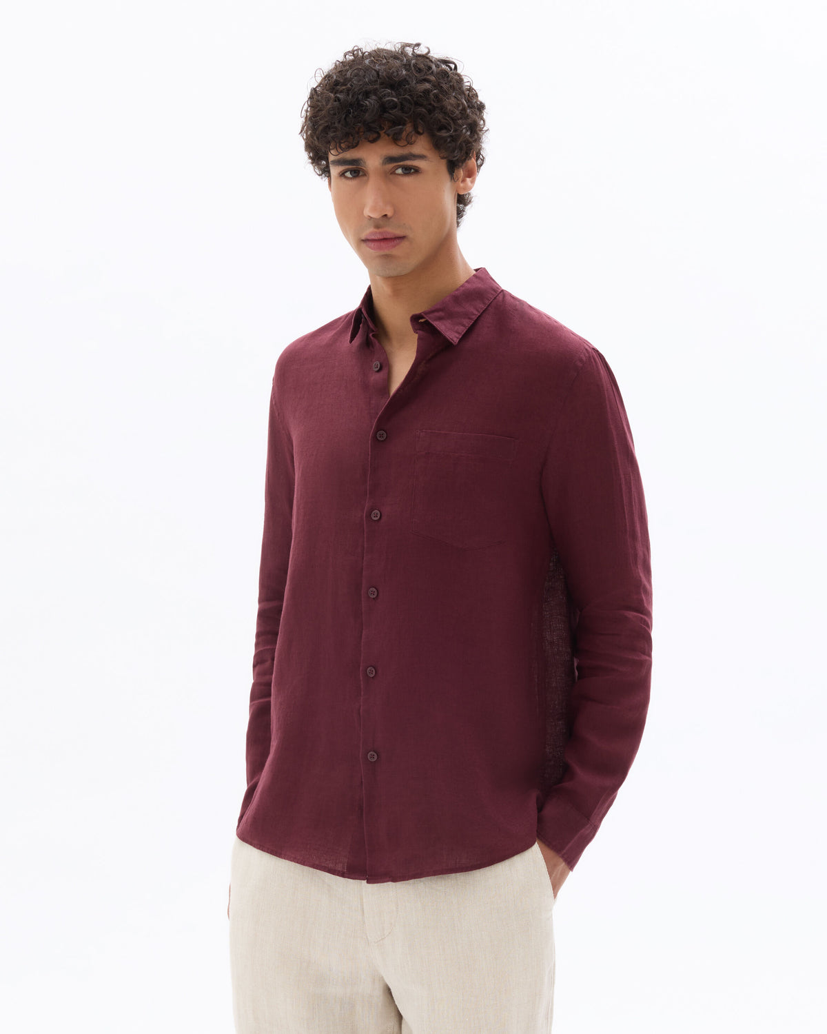 Regular Fit 100% Linen Shirt - Purple