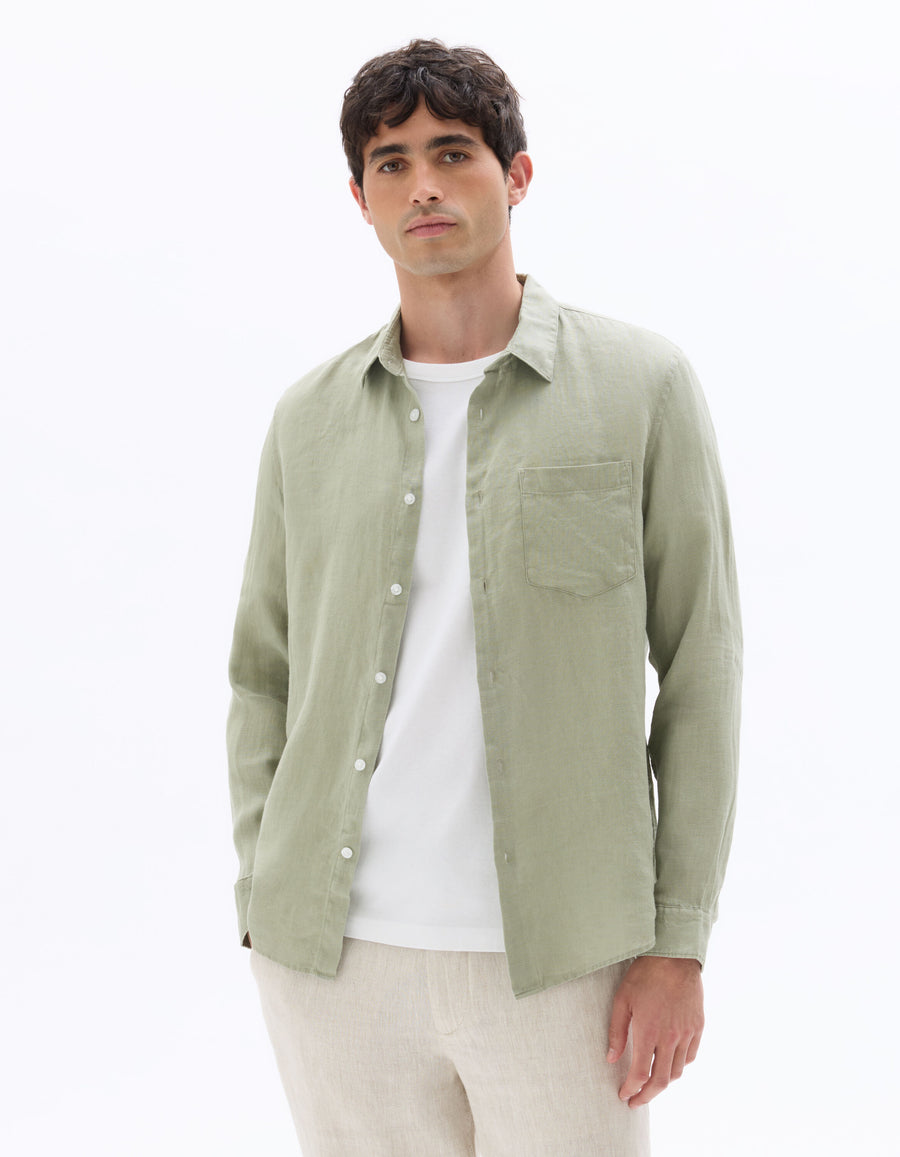 Regular Fit 100% Linen Shirt - Green