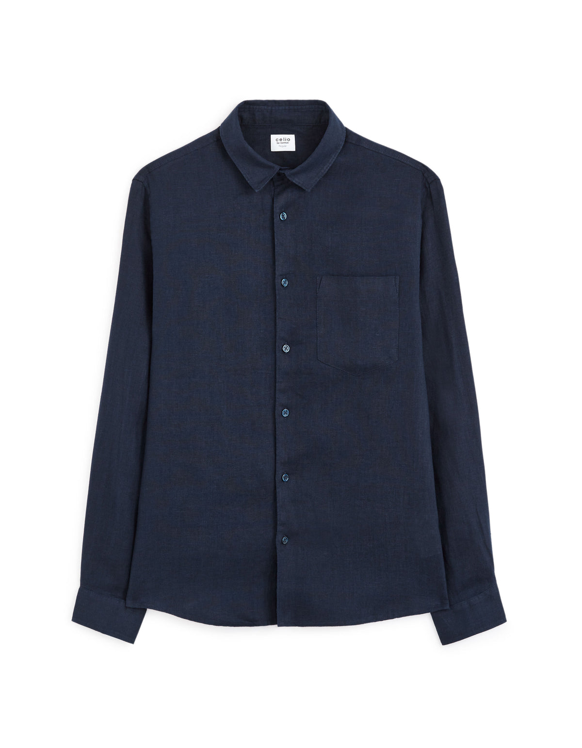 Regular Fit 100% Linen Shirt - Navy Blue