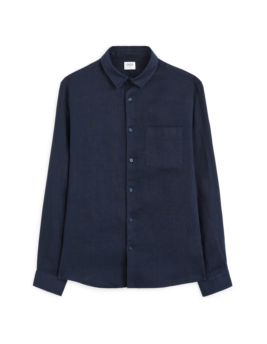 Regular Fit 100% Linen Shirt - Navy Blue