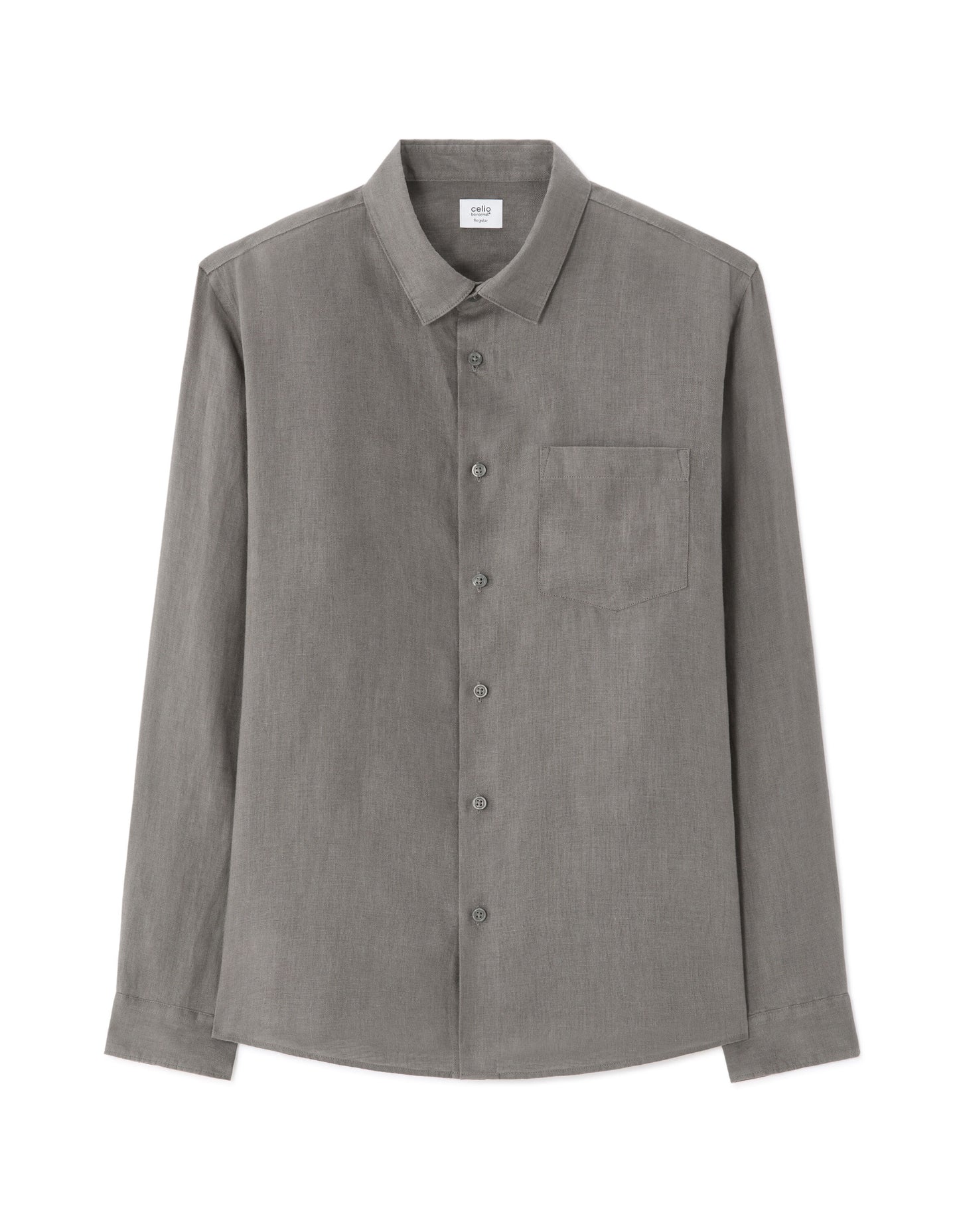 Regular Fit 100% Linen Regular Collar Shirt - Khaki