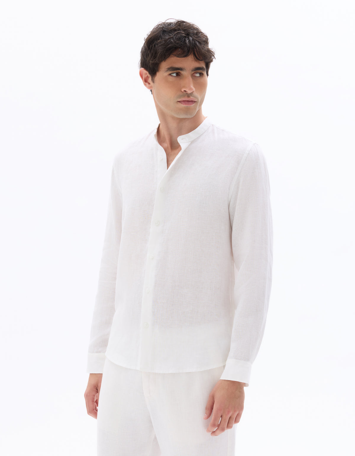 Regular Fit Mandarin Collar Shirt - White