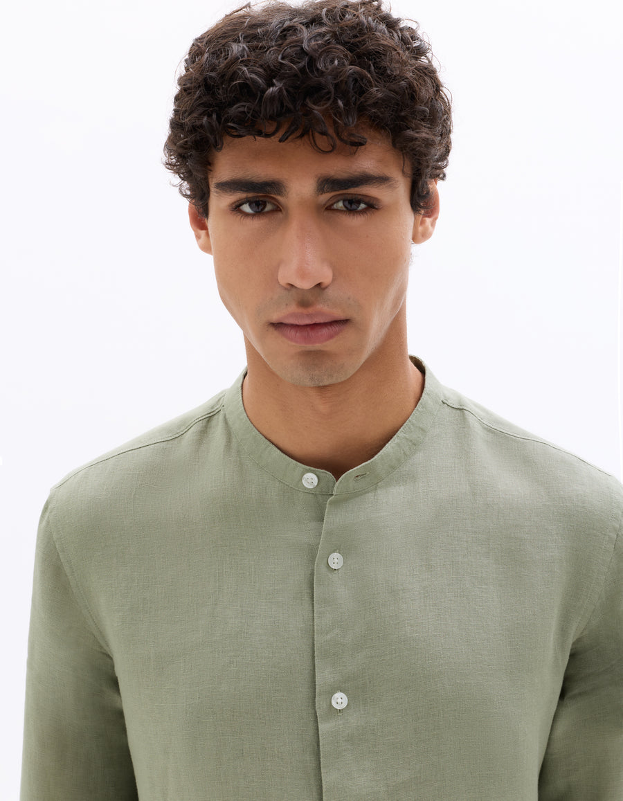 Regular Fit 100% Linen Solid Shirt - Sage Green