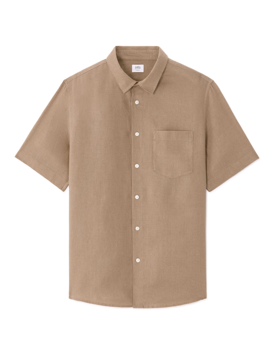 Regular Fit 100% Linen Shirt - Light Brown