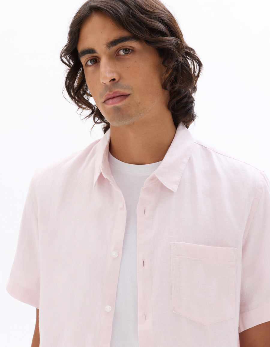 Regular Fit 100% Linen Solid Button Down Collar Shirts - Pink