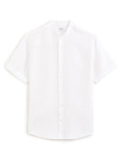 Regular Fit 100% Linen Mandarin Collar Shirt - White