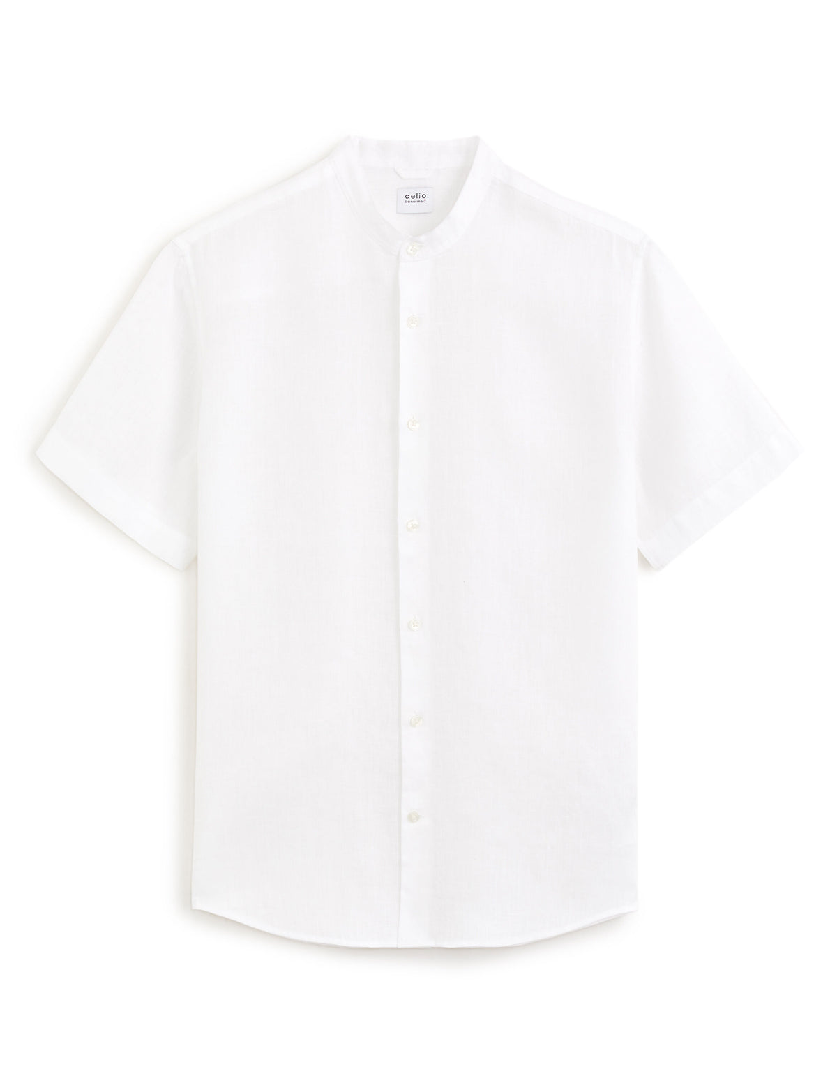Regular Fit 100% Linen Mandarin Collar Shirt - White