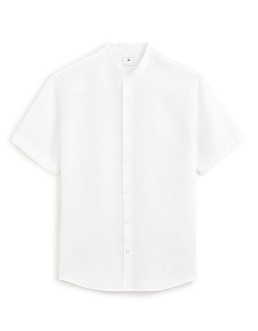 Regular Fit 100% Linen Mandarin Collar Shirt - White