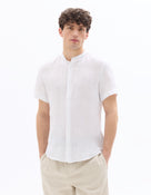 Regular Fit 100% Linen Mandarin Collar Shirt - White