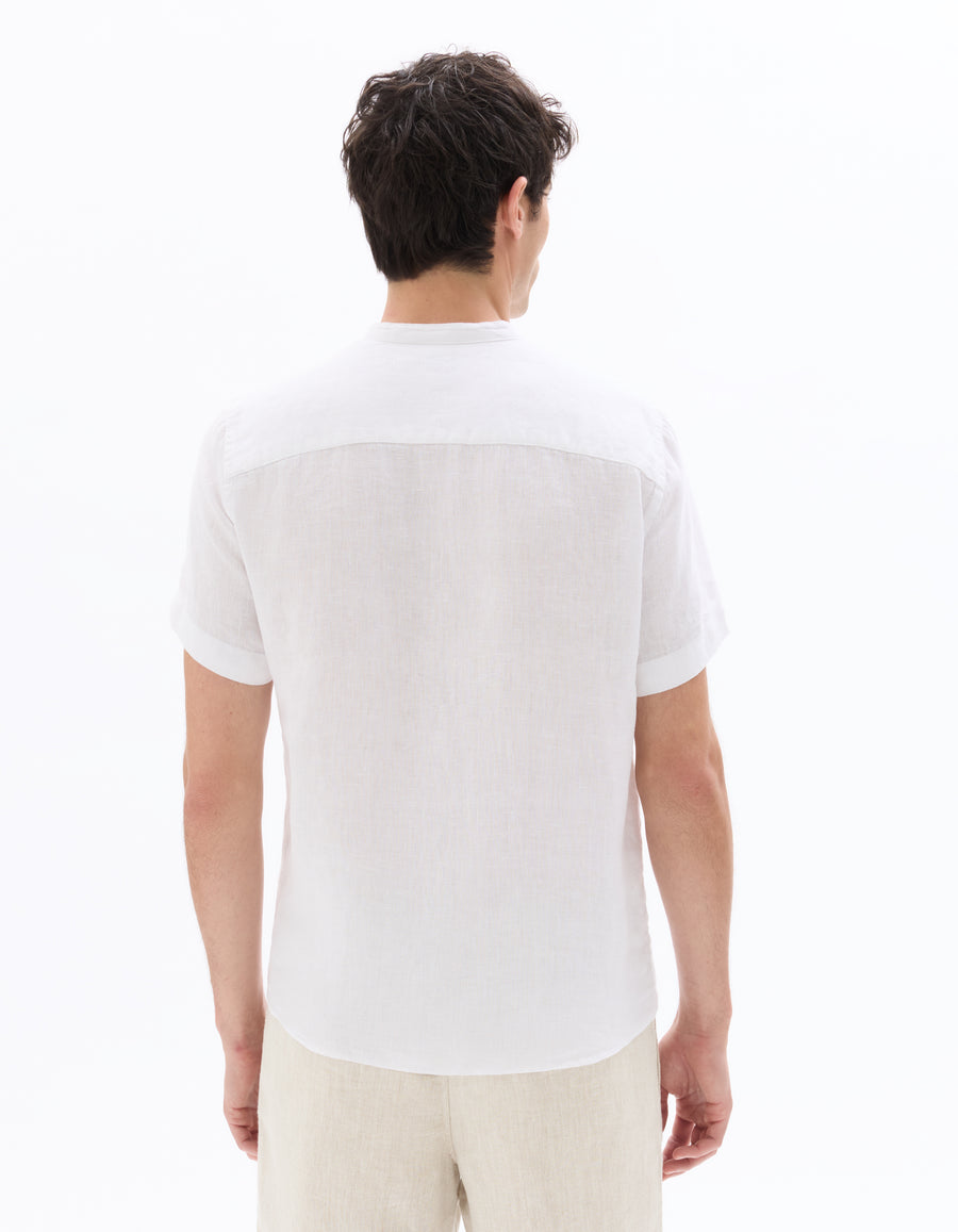 Regular Fit 100% Linen Mandarin Collar Shirt - White