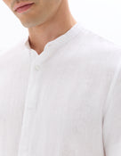 Regular Fit 100% Linen Mandarin Collar Shirt - White
