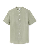 Regular Fit 100% Linen Mandarin Collar Shirt - Sage Green