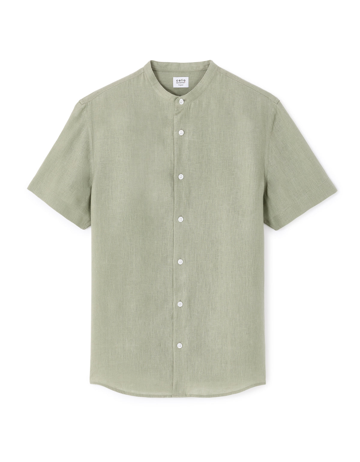 Regular Fit 100% Linen Mandarin Collar Shirt - Sage Green