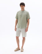 Regular Fit 100% Linen Mandarin Collar Shirt - Sage Green