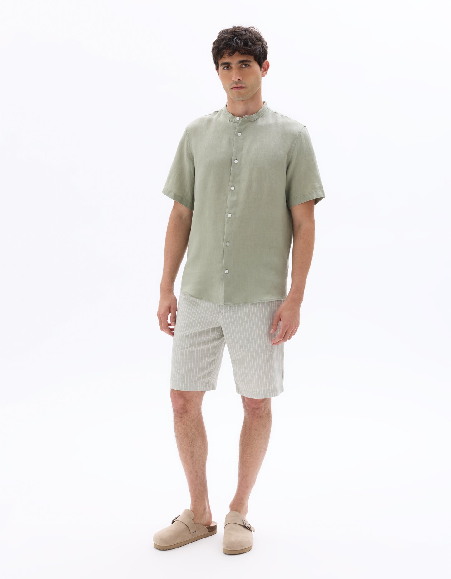 Celio Melange Regular Fit Linen Green Shirt