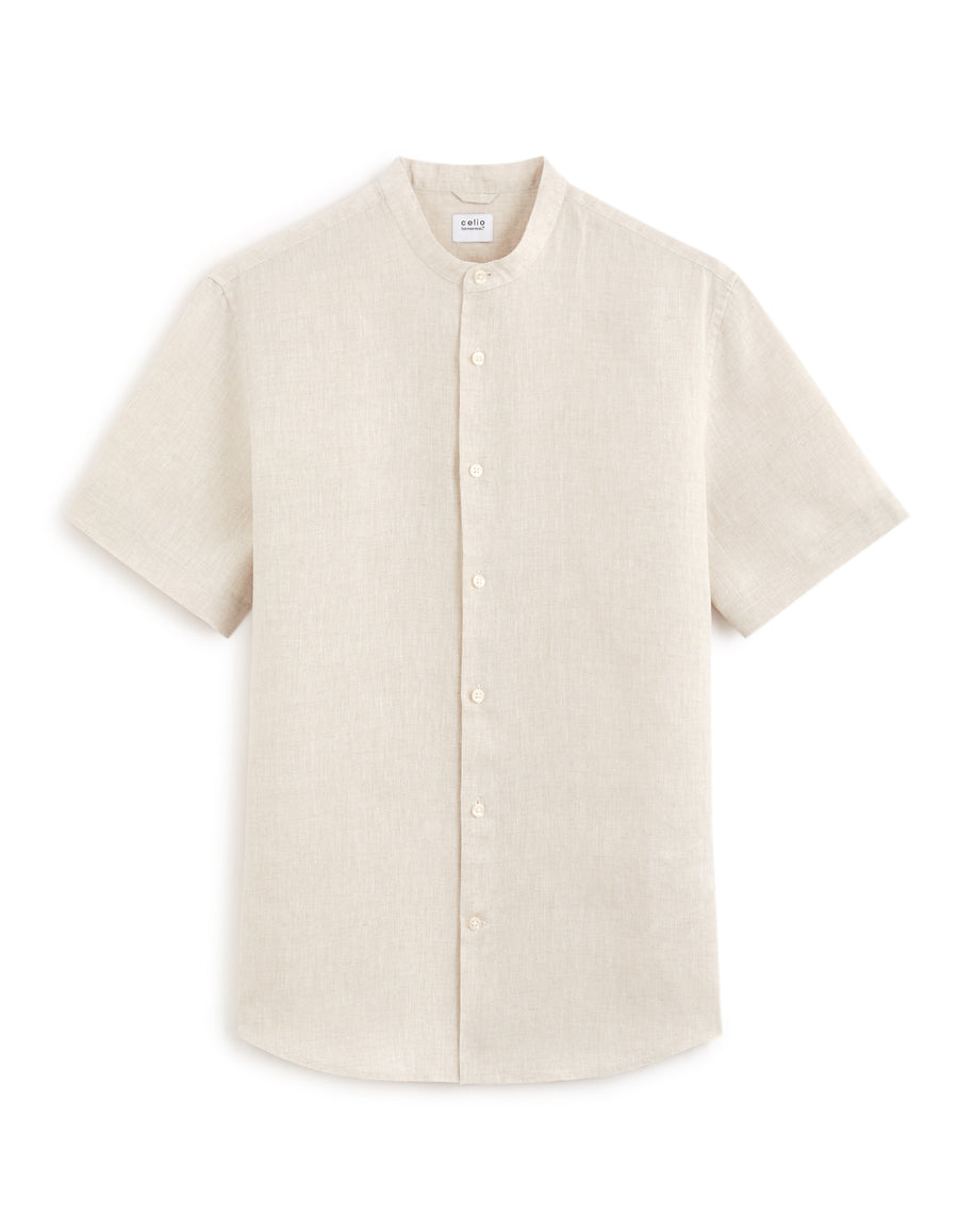Regular Fit Mandarin Collar Shirt - Natural
