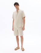 Regular Fit Mandarin Collar Shirt - Natural