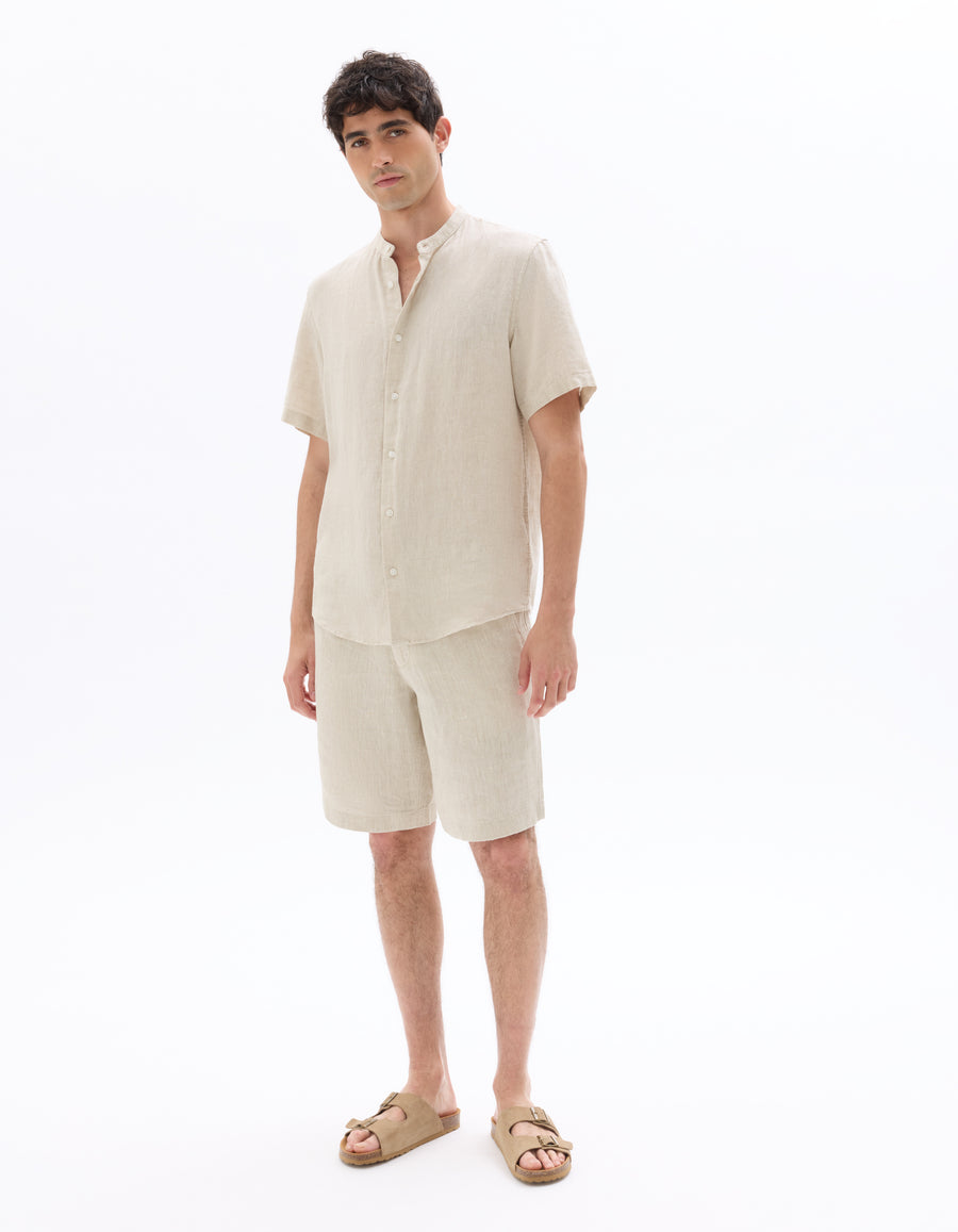 Regular Fit Mandarin Collar Shirt - Natural